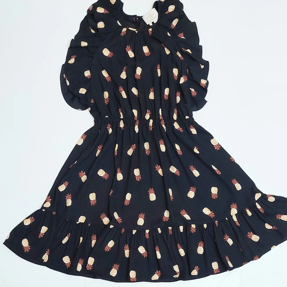 Kate Spade Pineapple Ruffle Sleeve Mini Dress, Size S